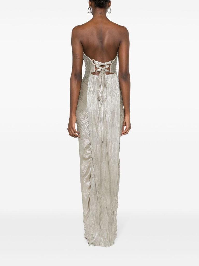Grey Reina Pleated Silk Gown