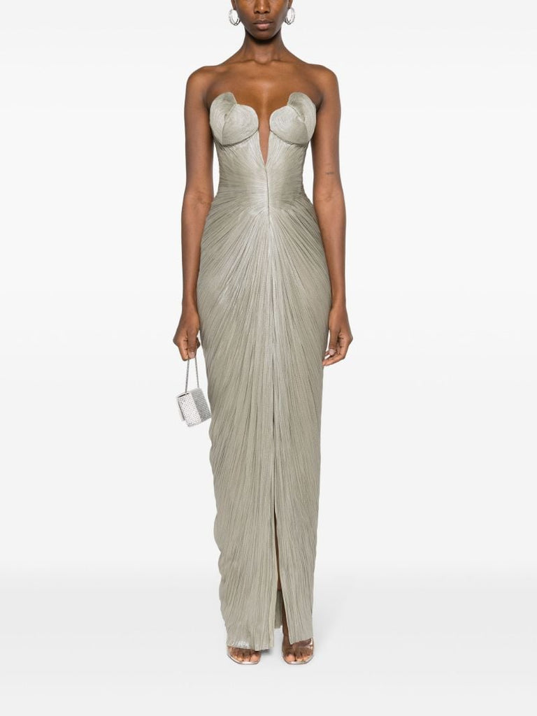 Grey Reina Pleated Silk Gown