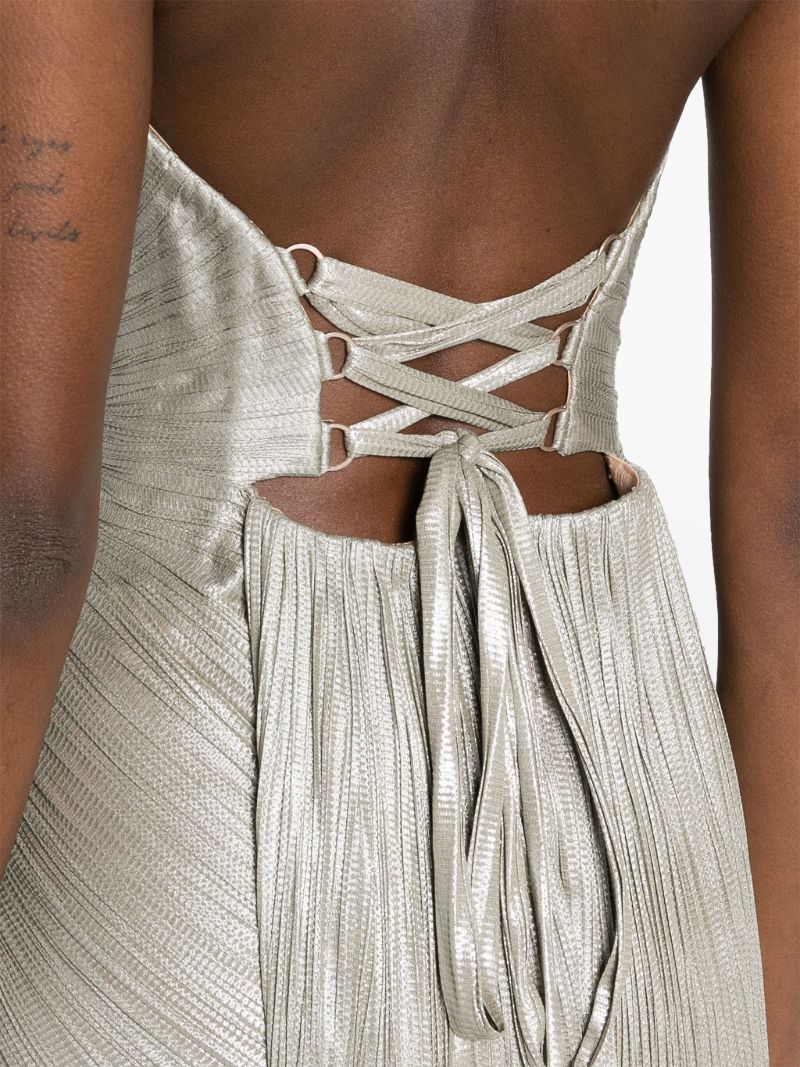 Grey Reina Pleated Silk Gown