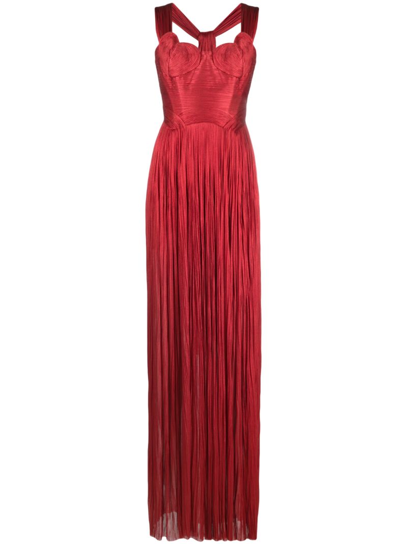 Red Sabina Pleated Maxi Gown