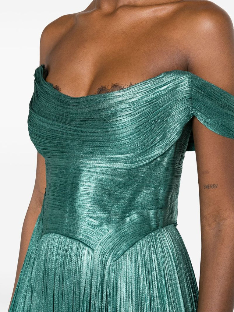Green Sharon Pleated Silk Gown