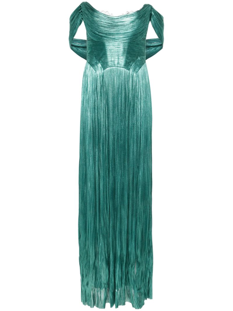 Green Sharon Pleated Silk Gown