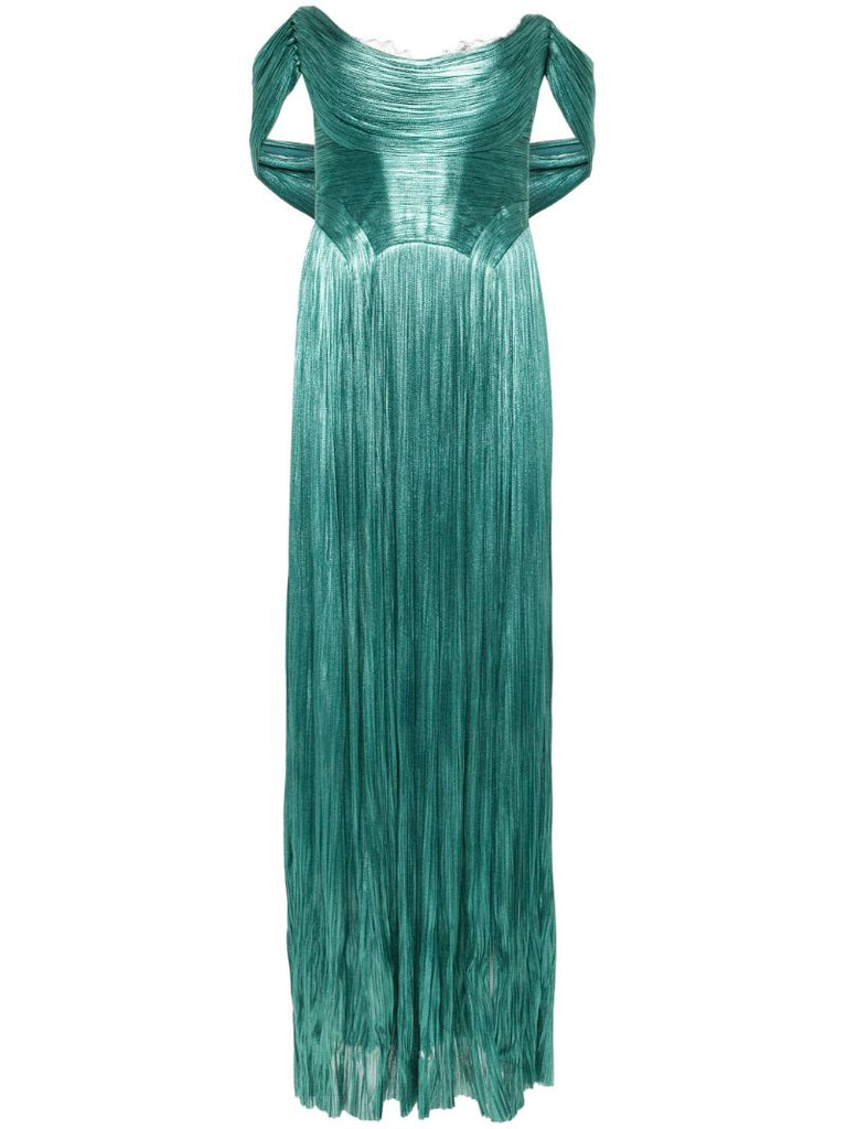Green Sharon Pleated Silk Gown