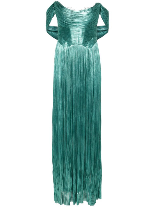 Green Sharon Pleated Silk Gown