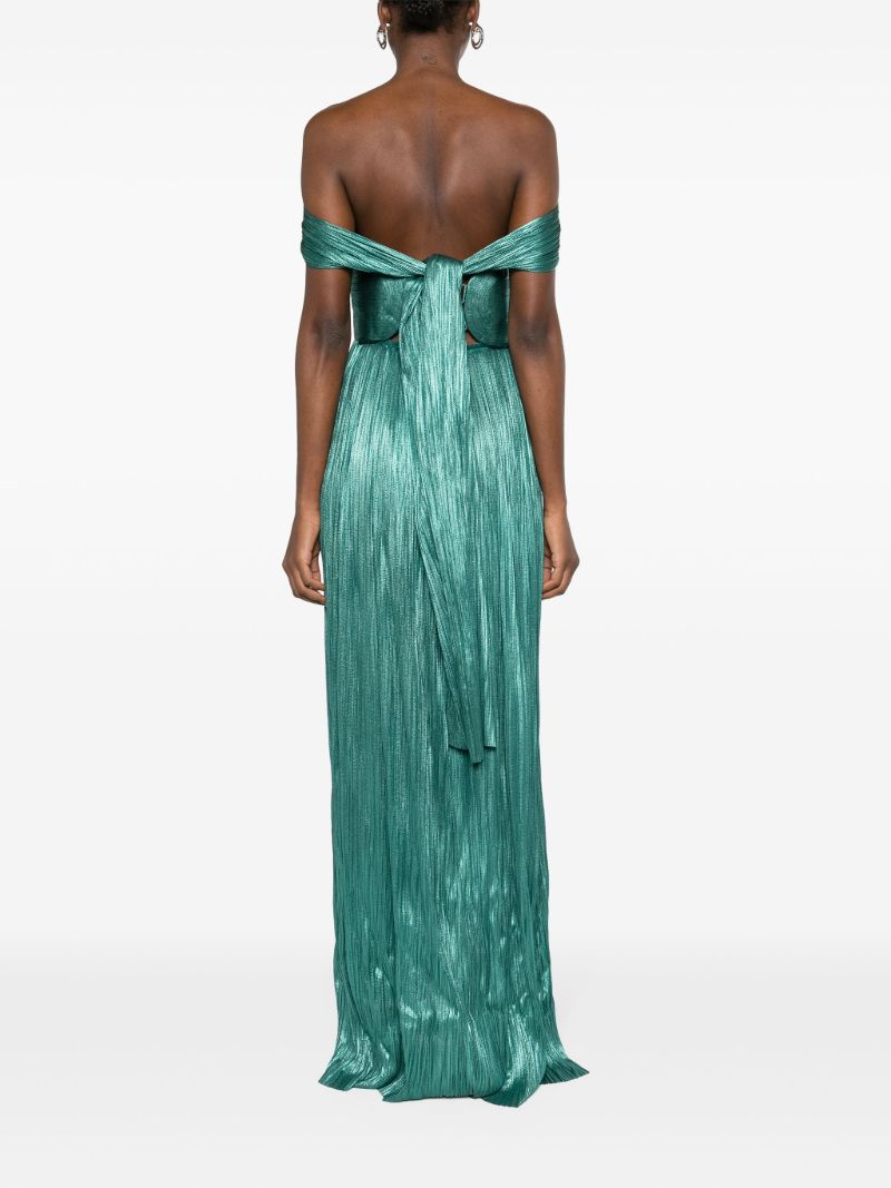 Green Sharon Pleated Silk Gown