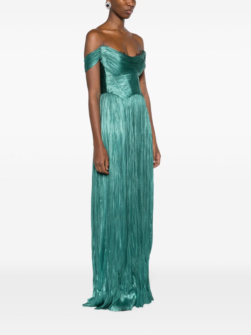 Green Sharon Pleated Silk Gown