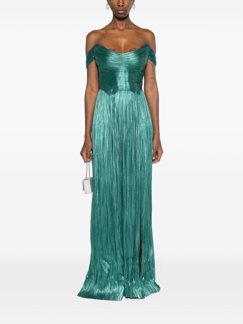 Green Sharon Pleated Silk Gown