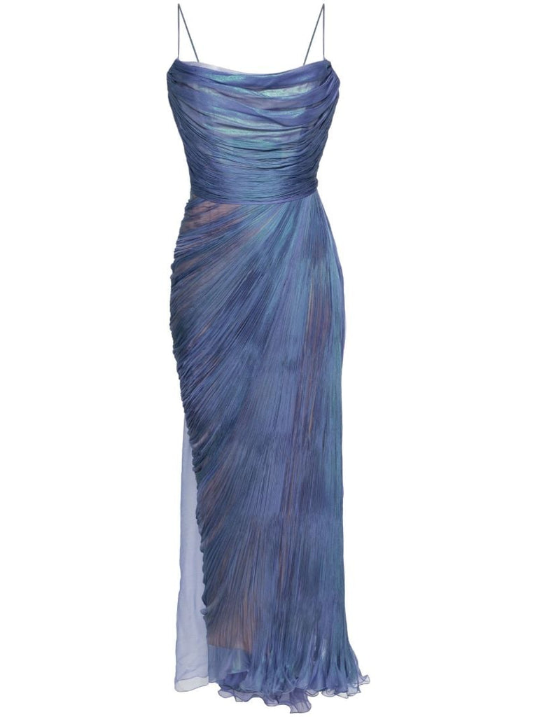Blue Regina Draped Silk Gown