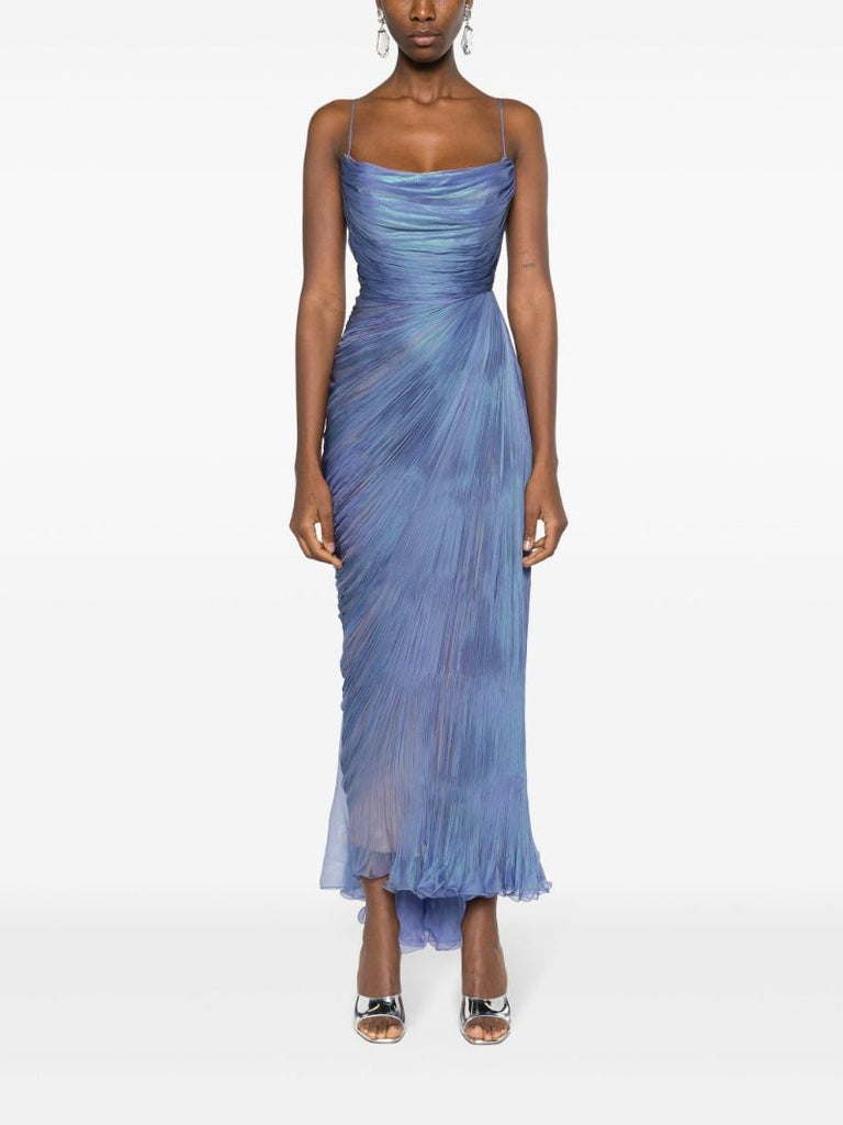 Blue Regina Draped Silk Gown