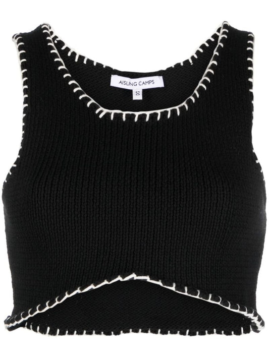 Black Whipstitch Cropped Knit Vest