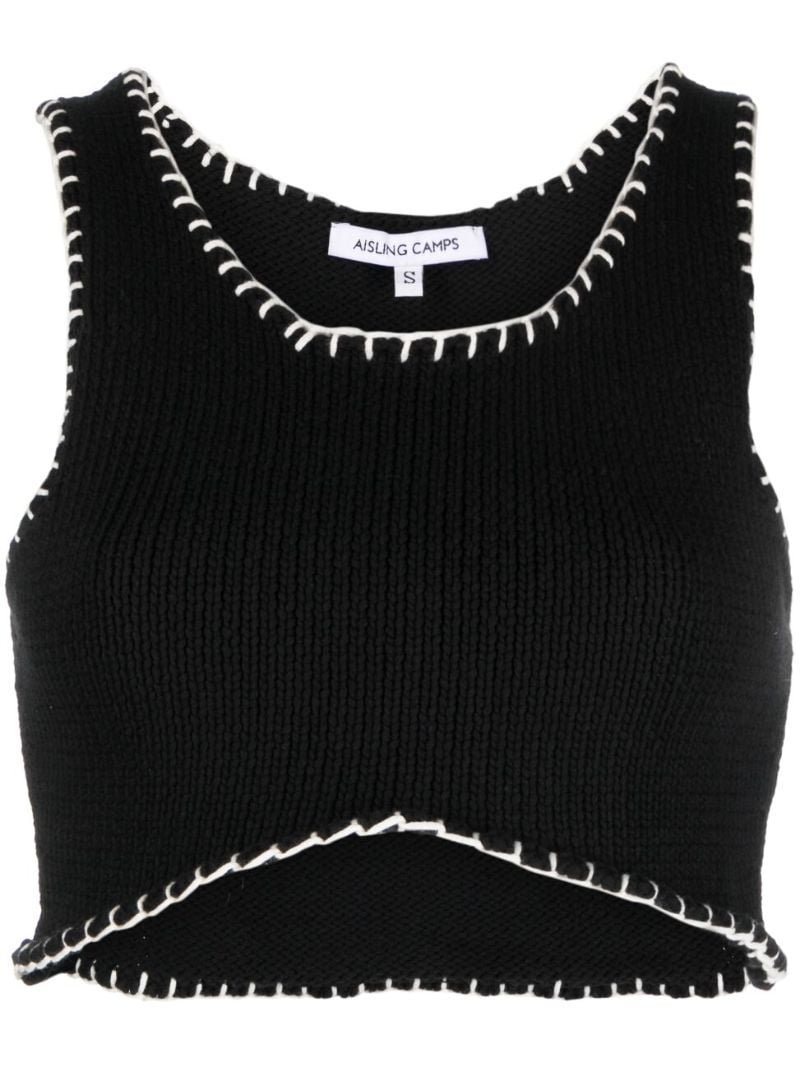 Black Whipstitch Cropped Knit Vest
