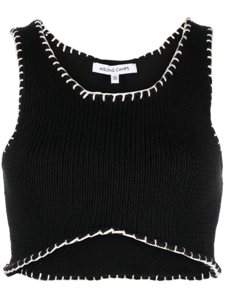 Black Whipstitch Cropped Knit Vest