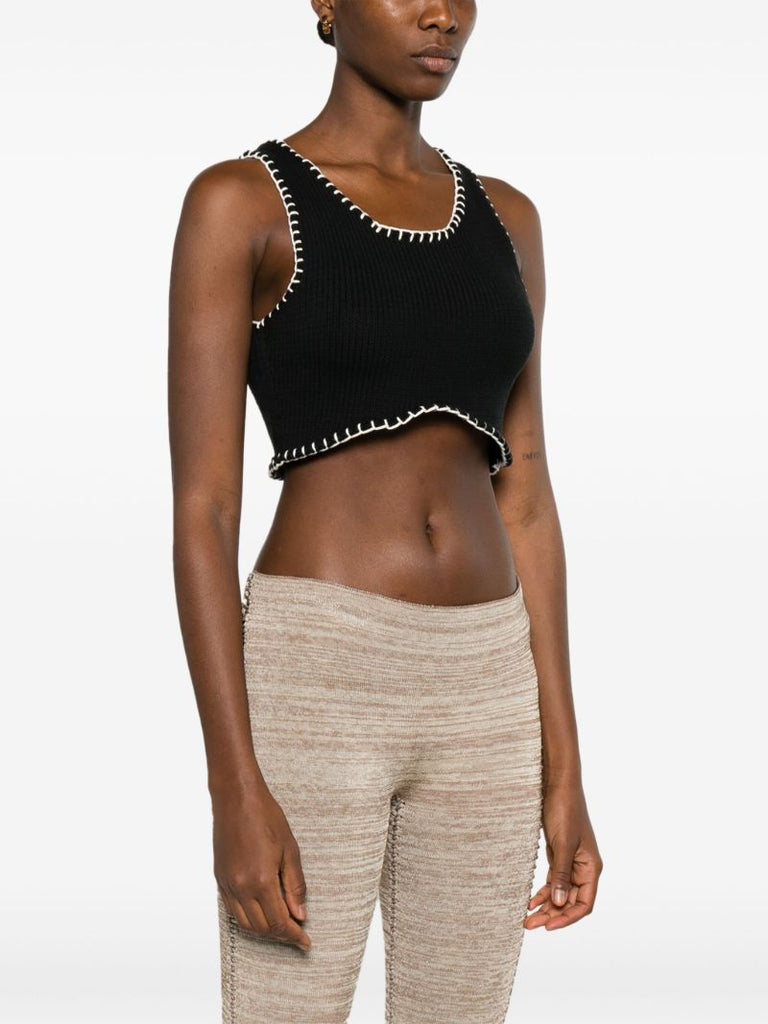 Black Whipstitch Cropped Knit Vest