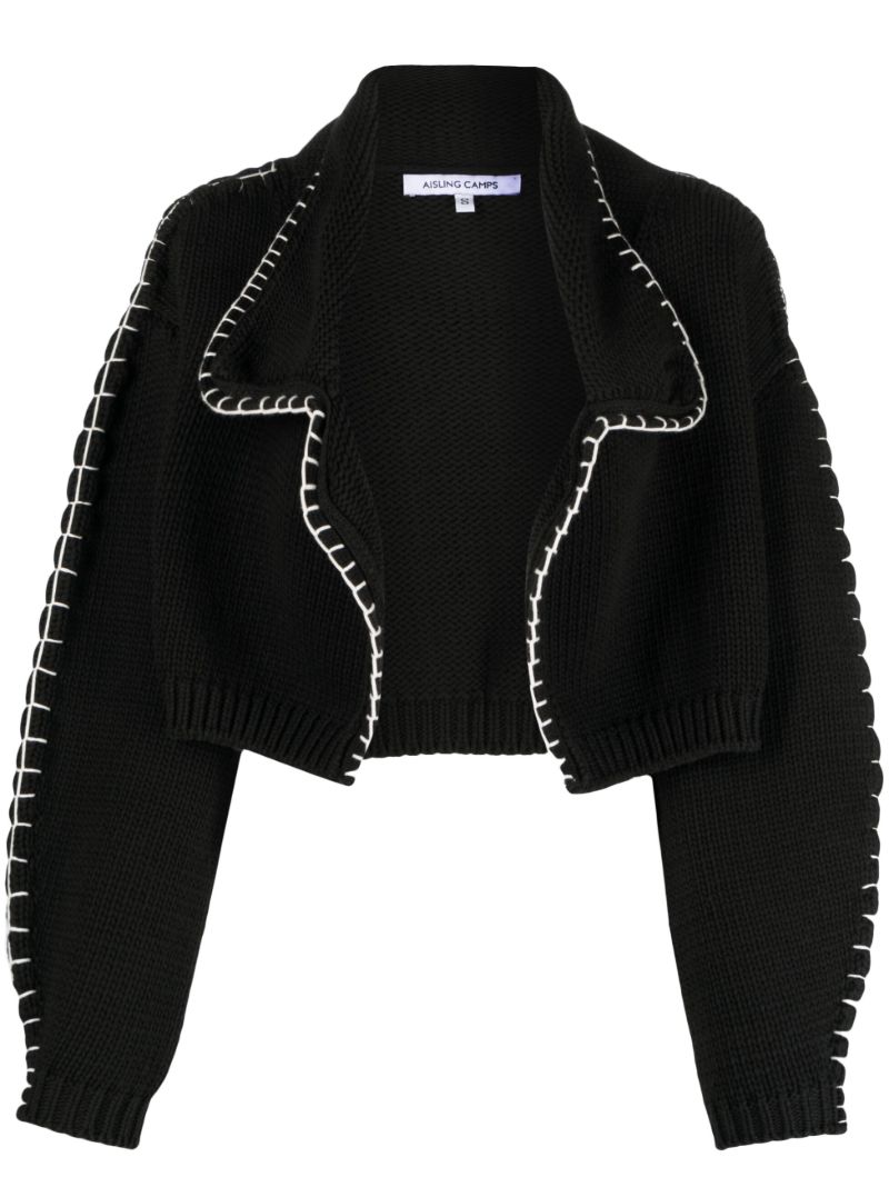 Black Whipstitch Cropped Cardigan