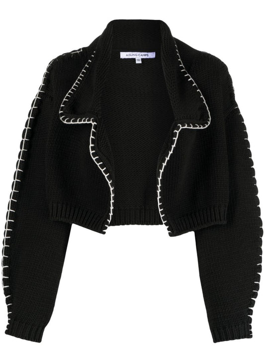 Black Whipstitch Cropped Cardigan