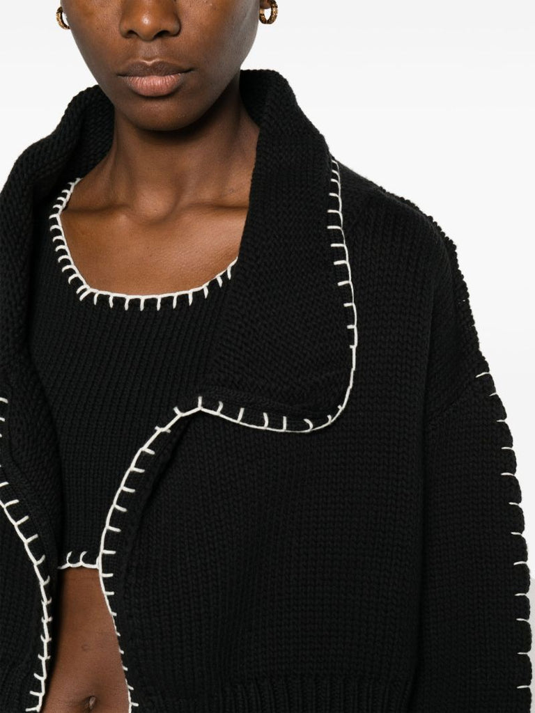 Black Whipstitch Cropped Cardigan