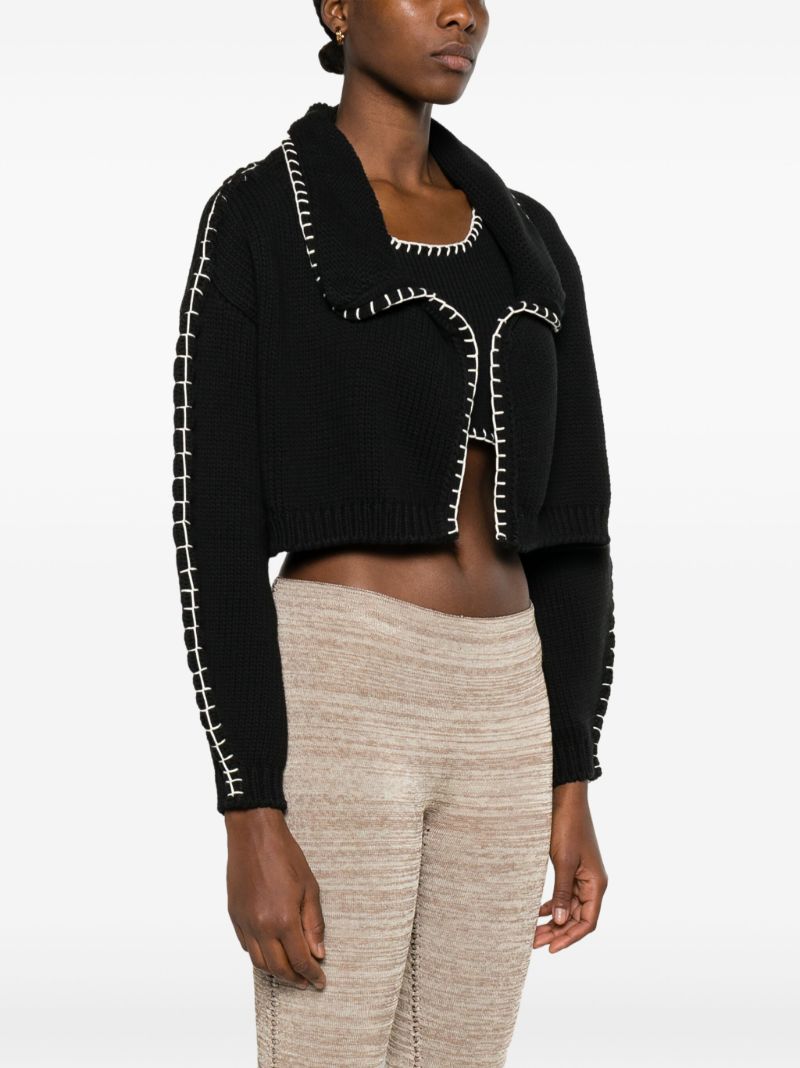 Black Whipstitch Cropped Cardigan