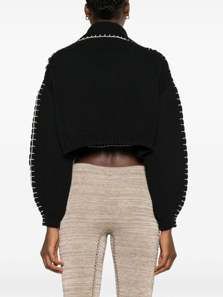 Black Whipstitch Cropped Cardigan