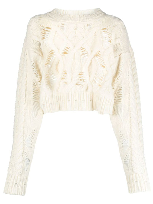 White Cable Knit Cropped Sweater