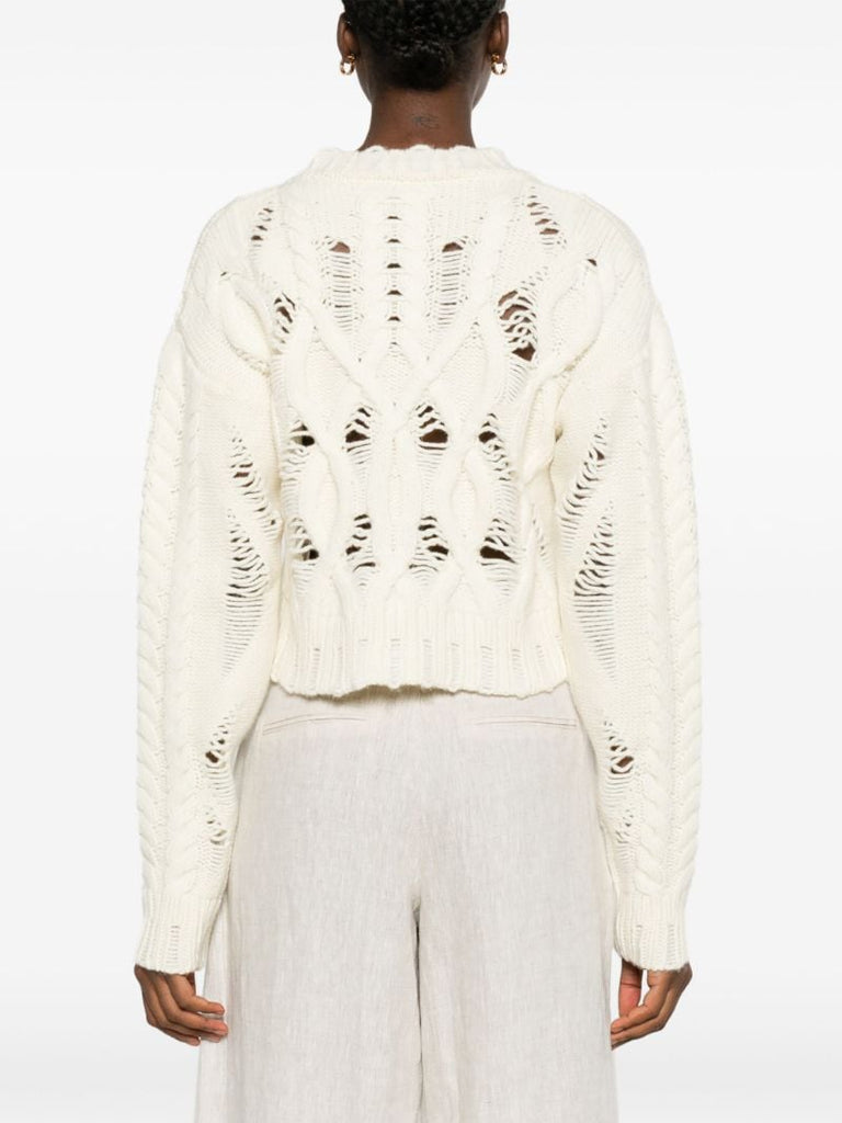 White Cable Knit Cropped Sweater