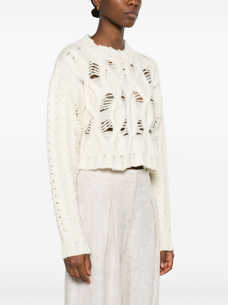White Cable Knit Cropped Sweater