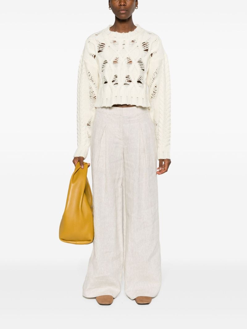 White Cable Knit Cropped Sweater