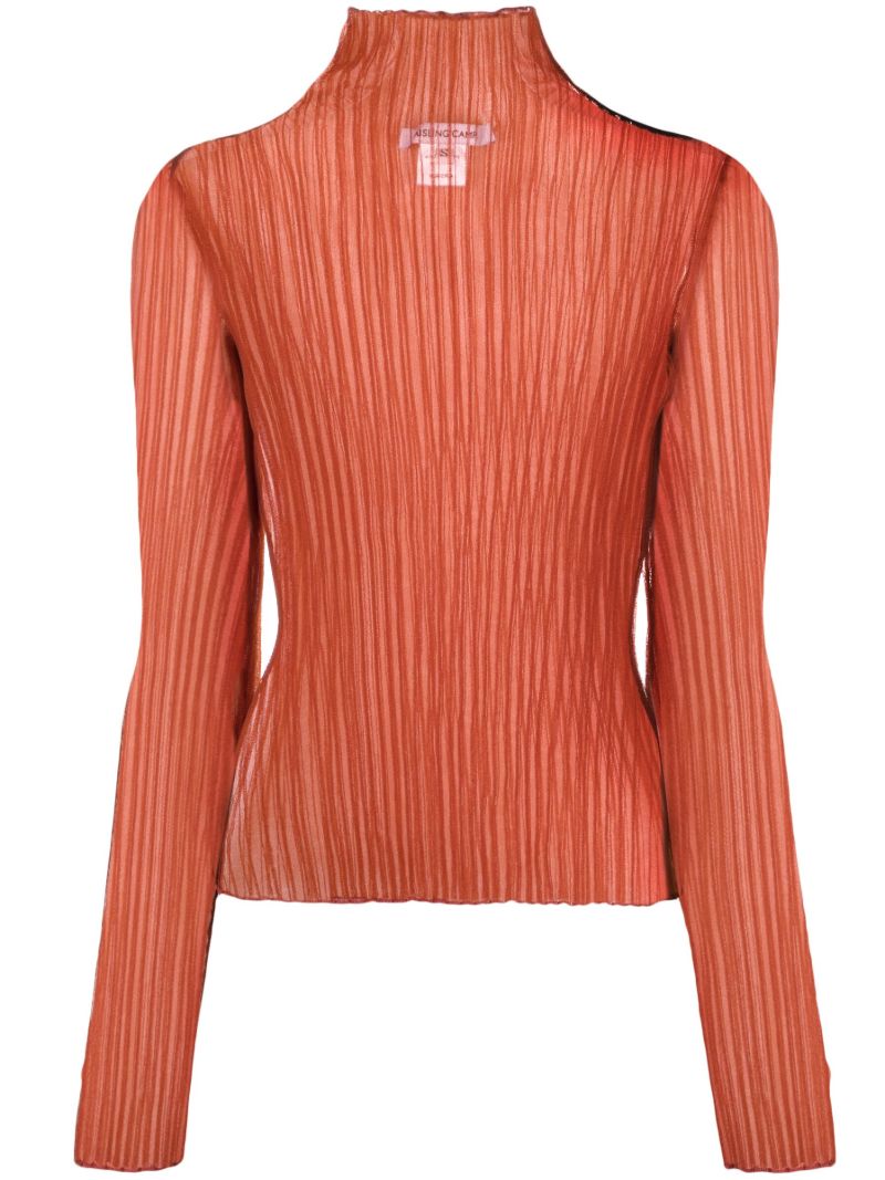 Red Modern Mist Sheer Long Sleeve Top