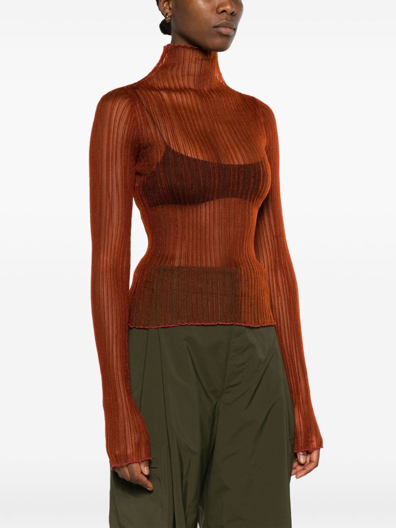 Red Modern Mist Sheer Long Sleeve Top