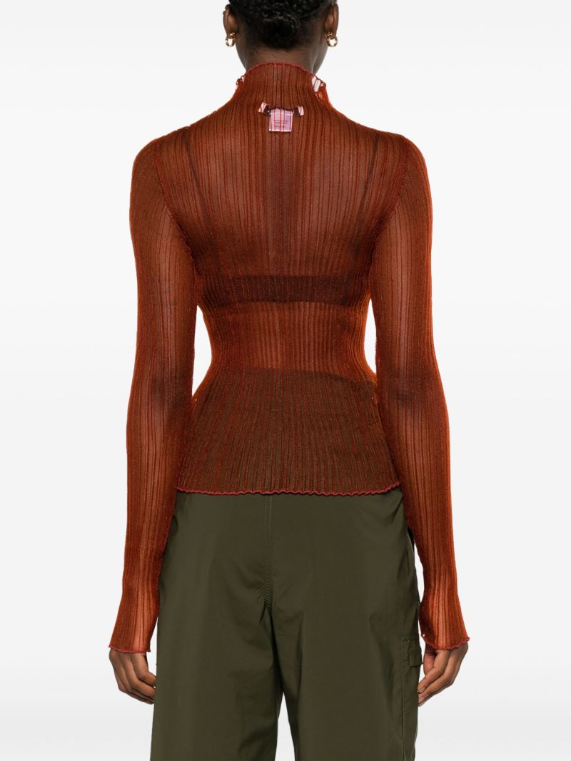 Red Modern Mist Sheer Long Sleeve Top
