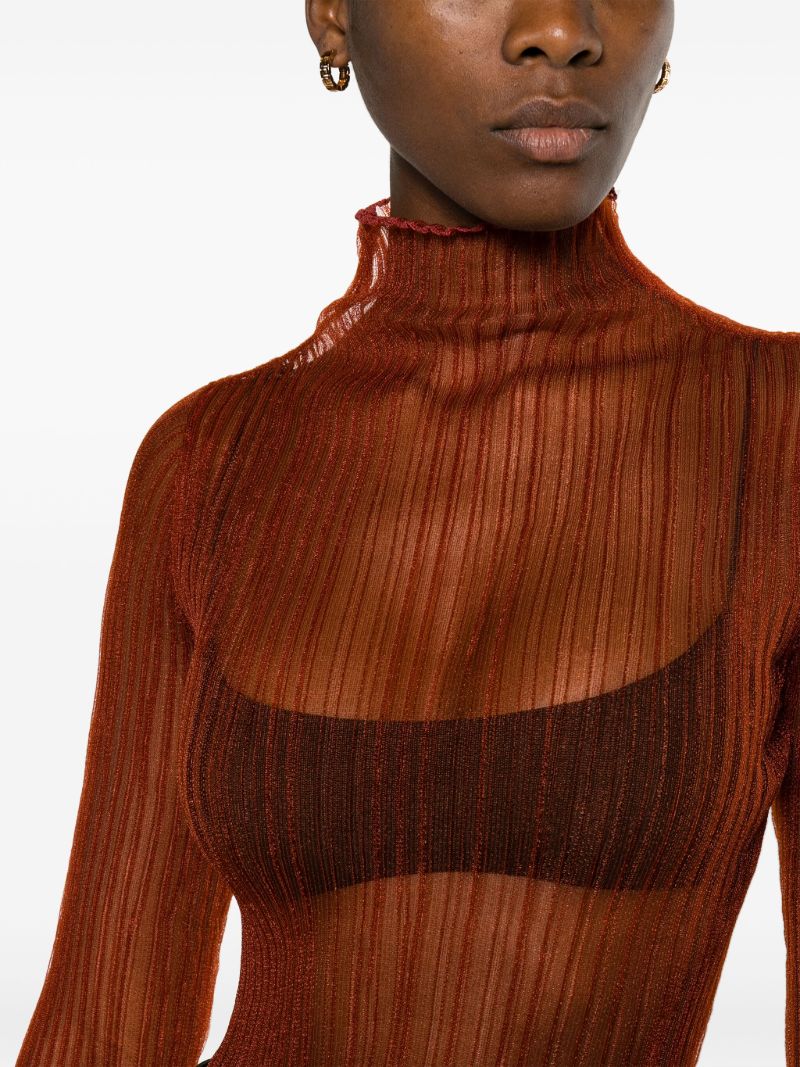 Red Modern Mist Sheer Long Sleeve Top