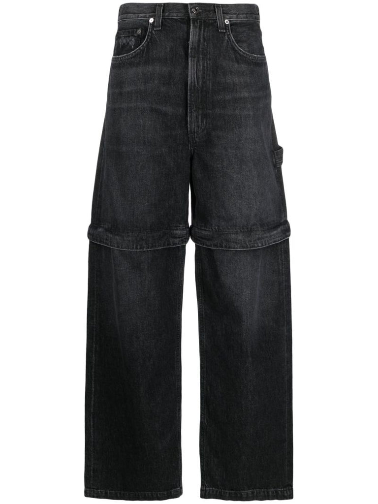 Grey Risha Panelled Wide-leg Jeans