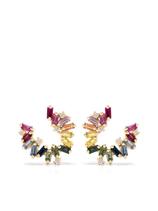 18k Yellow Gold Bold Burst Sapphire and Diamond Earrings