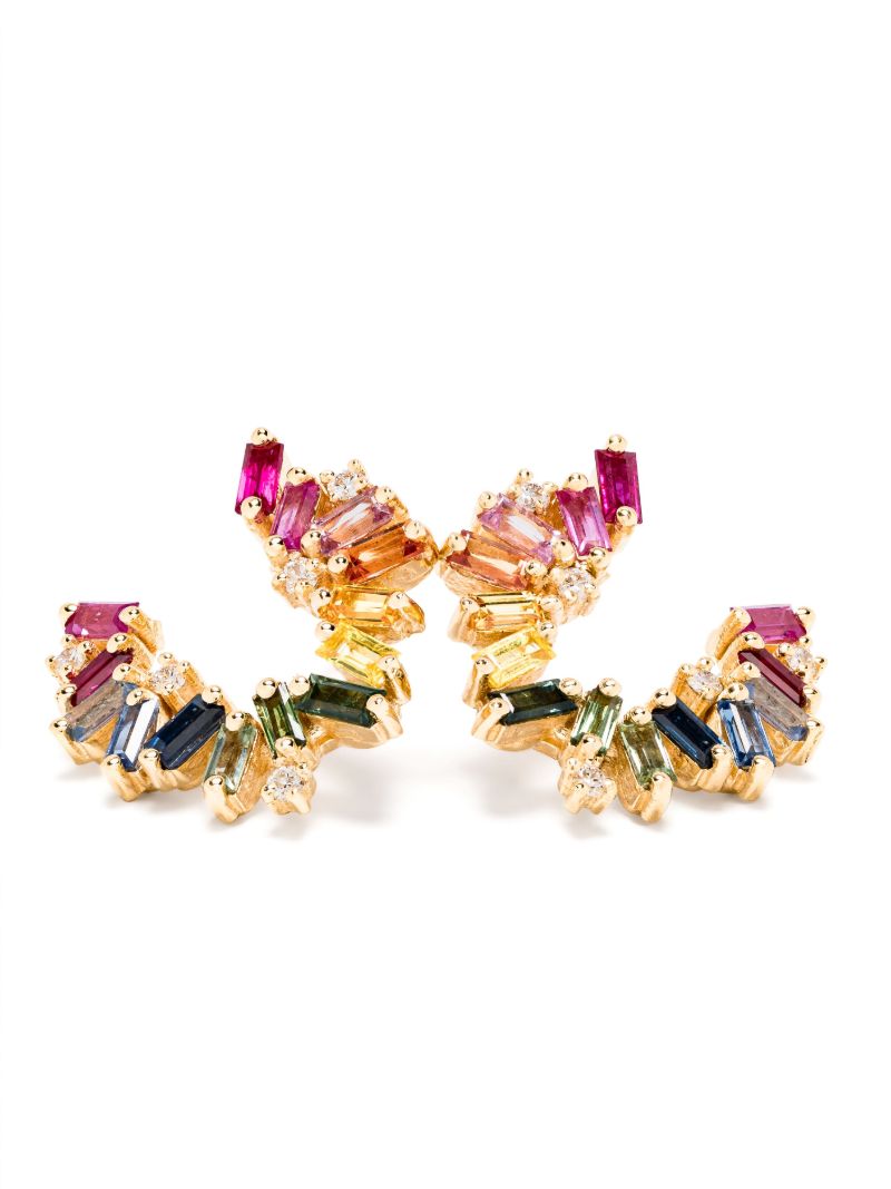 18k Yellow Gold Bold Burst Sapphire and Diamond Earrings