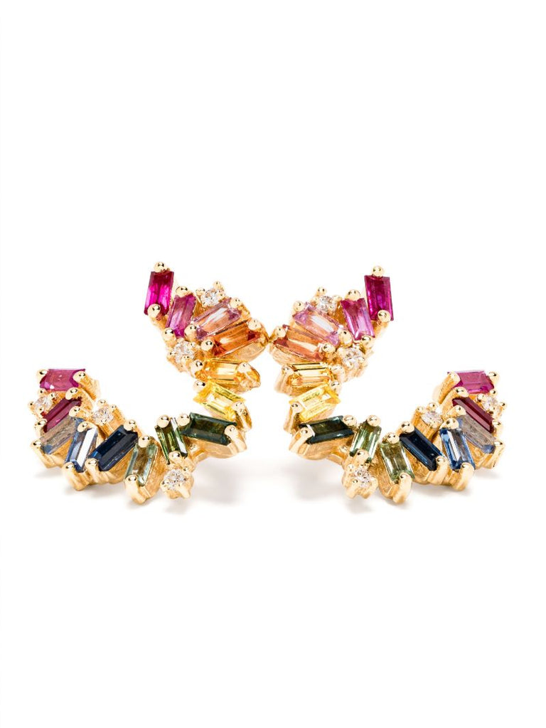 18k Yellow Gold Bold Burst Sapphire and Diamond Earrings