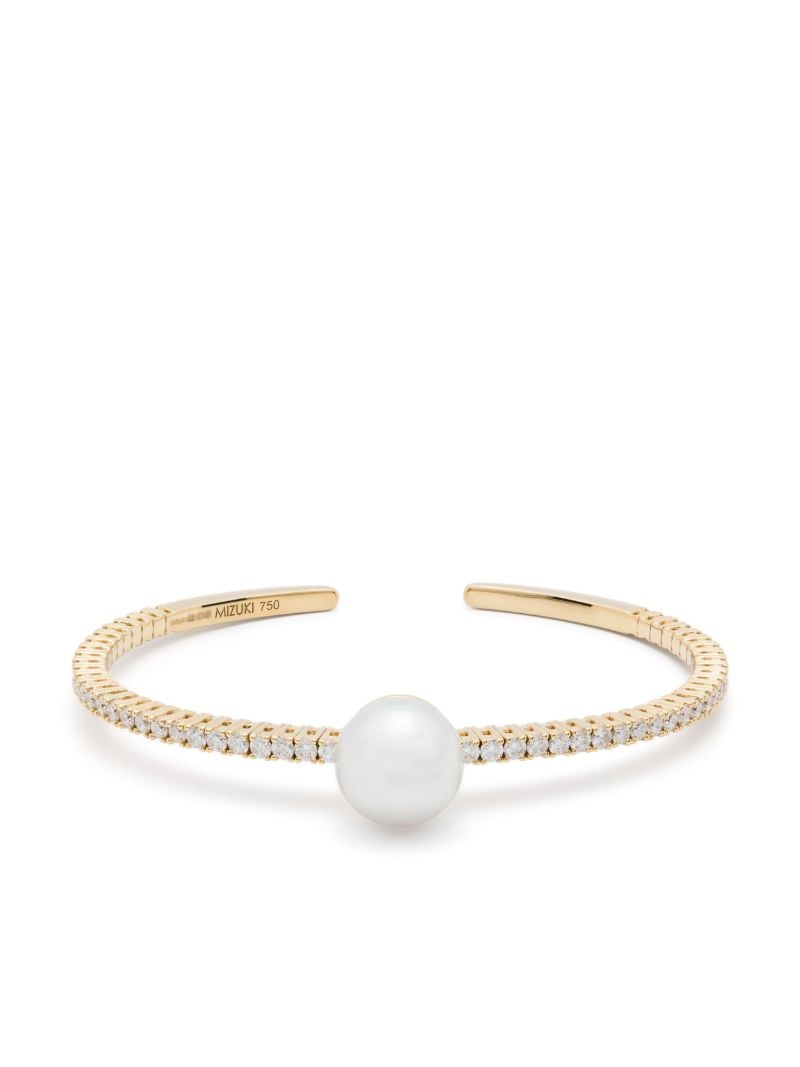 18k Yellow Gold Akoya Pearl and Diamond Cuff Bracelet