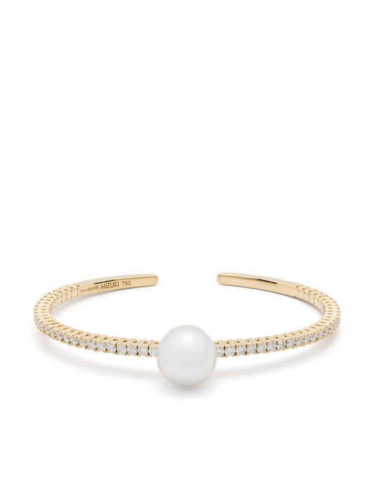 18k Yellow Gold Akoya Pearl and Diamond Cuff Bracelet