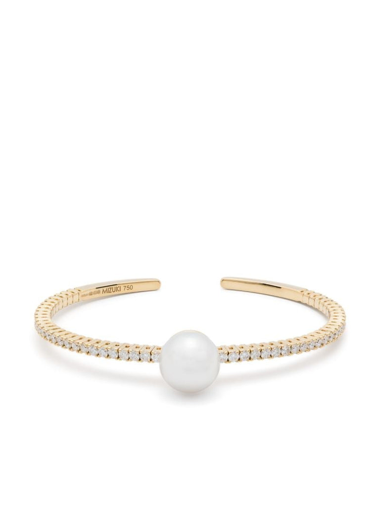 18k Yellow Gold Akoya Pearl and Diamond Cuff Bracelet