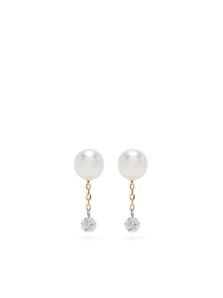 14k Yellow Gold Sea of Beauty Pearl and Diamond Earrings