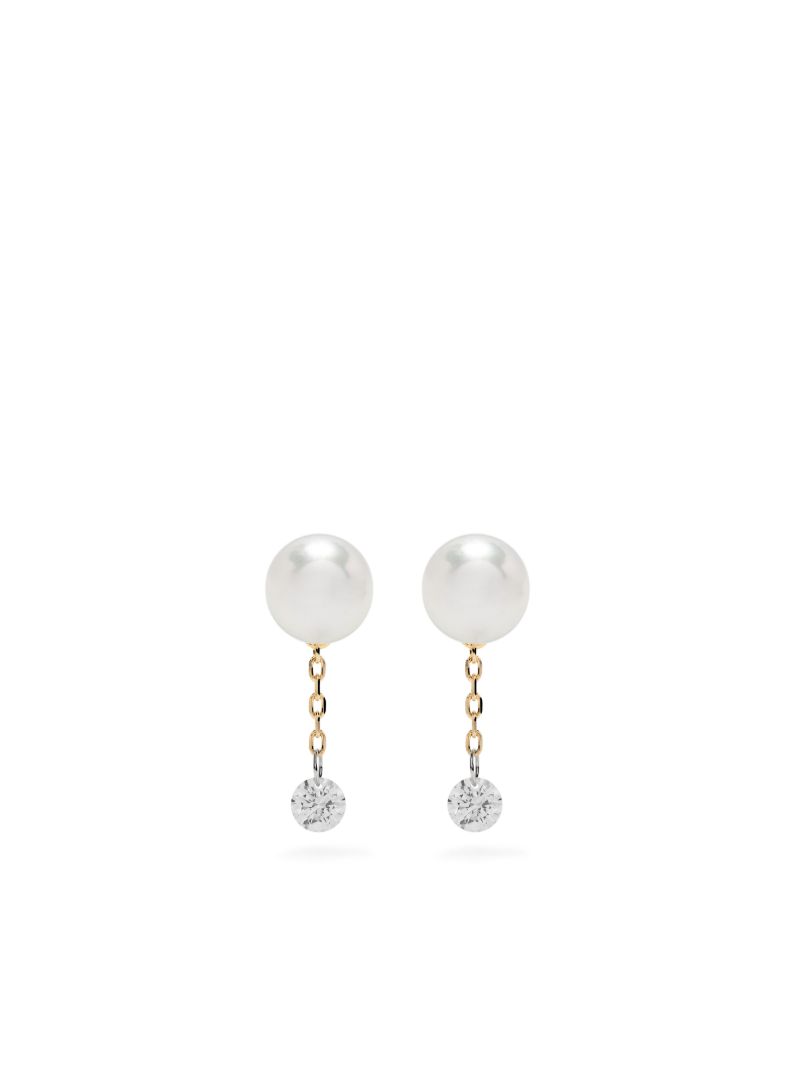 14k Yellow Gold Sea of Beauty Pearl and Diamond Earrings