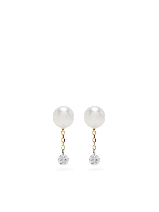 14k Yellow Gold Sea of Beauty Pearl and Diamond Earrings