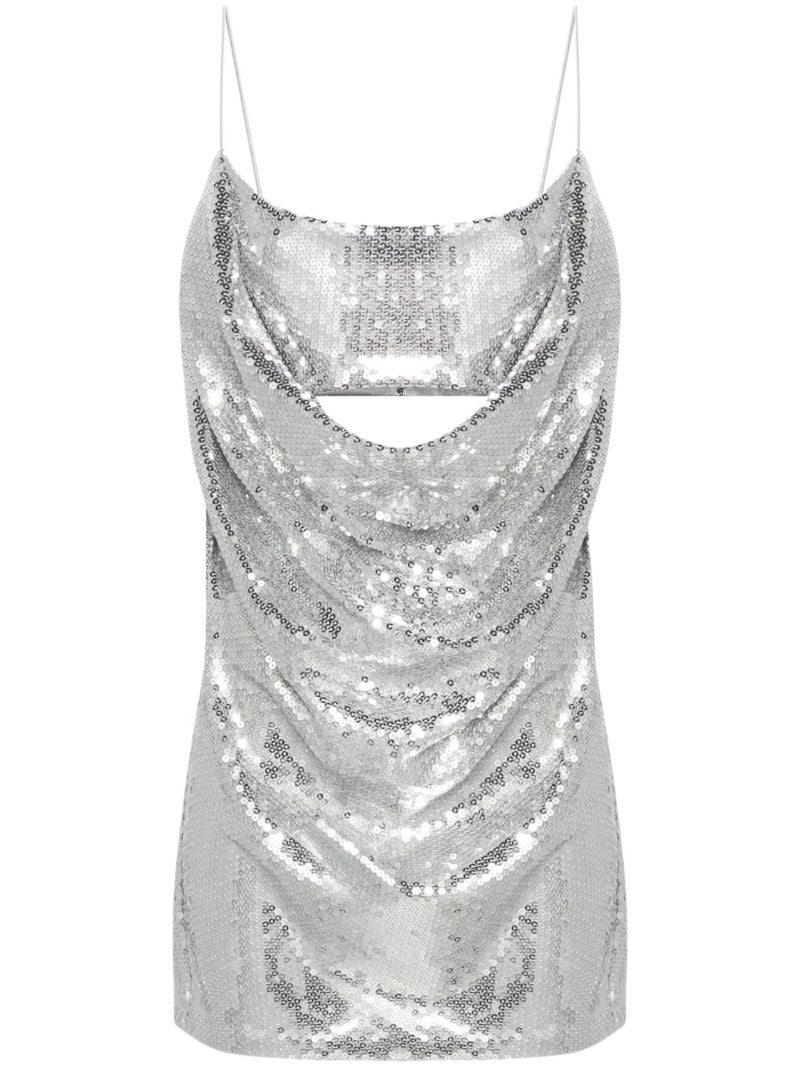 Silver-tone Draped Sequinned Mini Dress