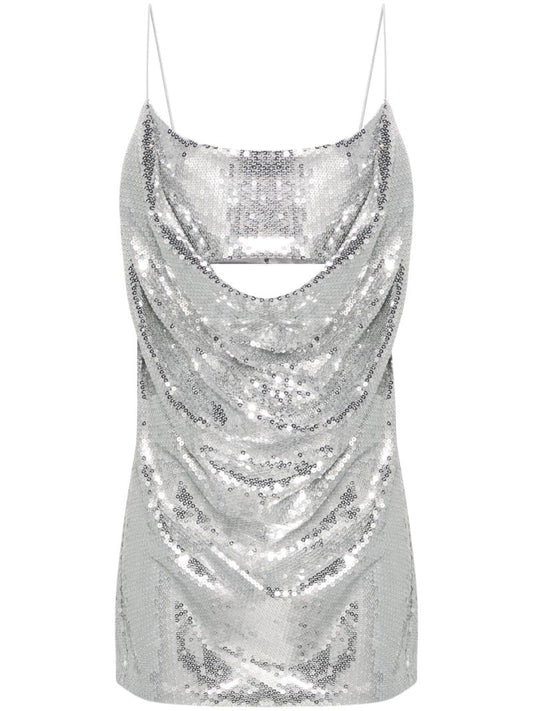 Silver-tone Draped Sequinned Mini Dress
