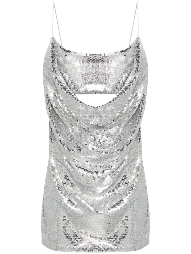 Silver-tone Draped Sequinned Mini Dress