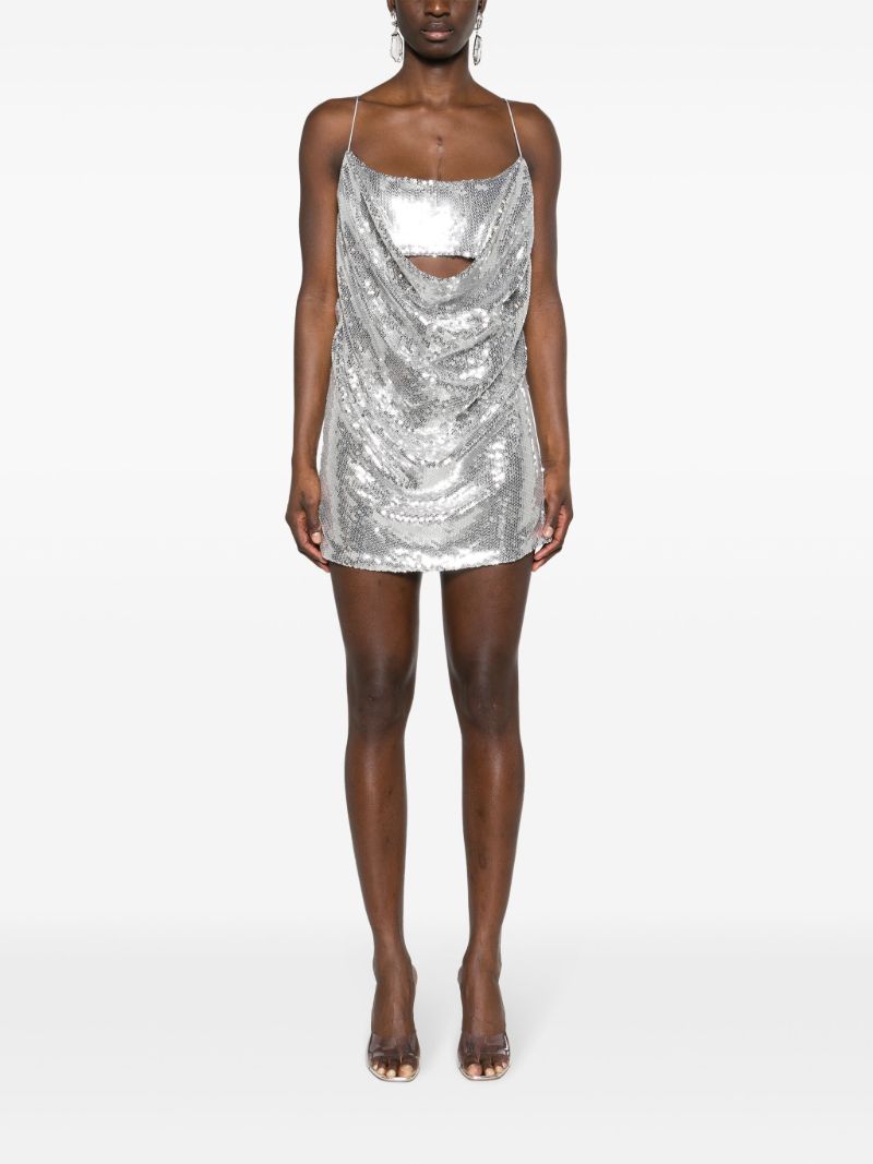 Silver-tone Draped Sequinned Mini Dress