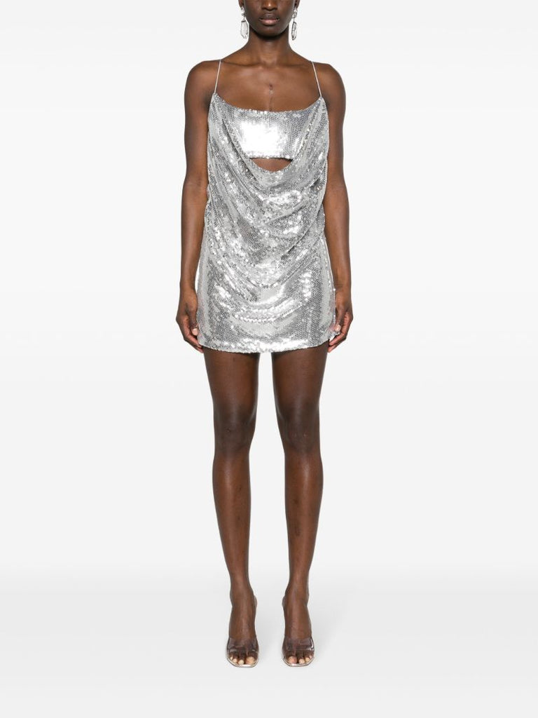 Silver-tone Draped Sequinned Mini Dress