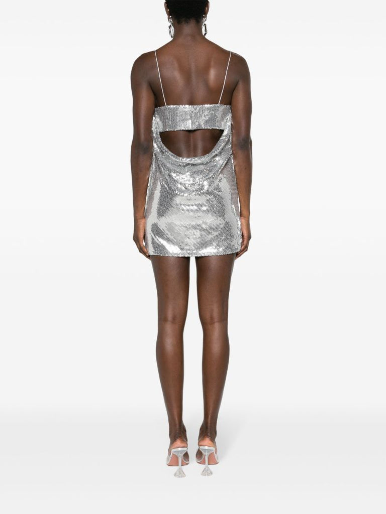 Silver-tone Draped Sequinned Mini Dress
