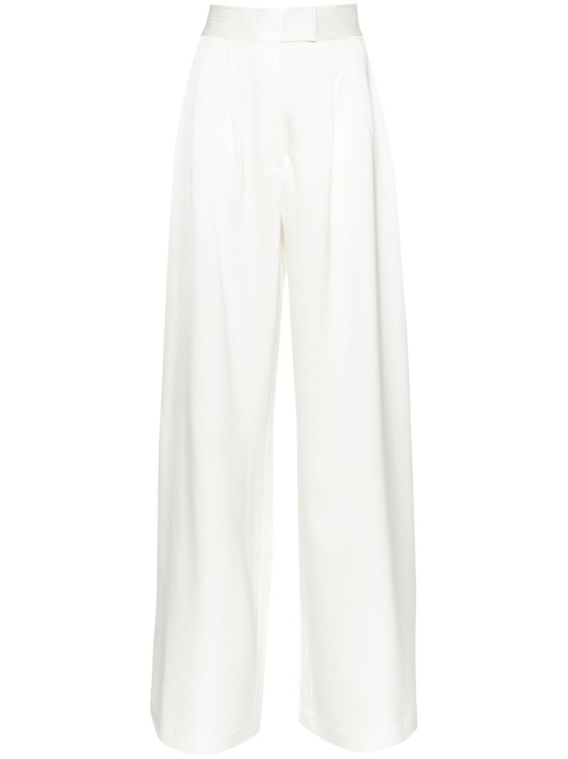 White Pleat-detail Wide-leg Satin Trousers