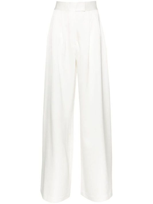 White Pleat-detail Wide-leg Satin Trousers