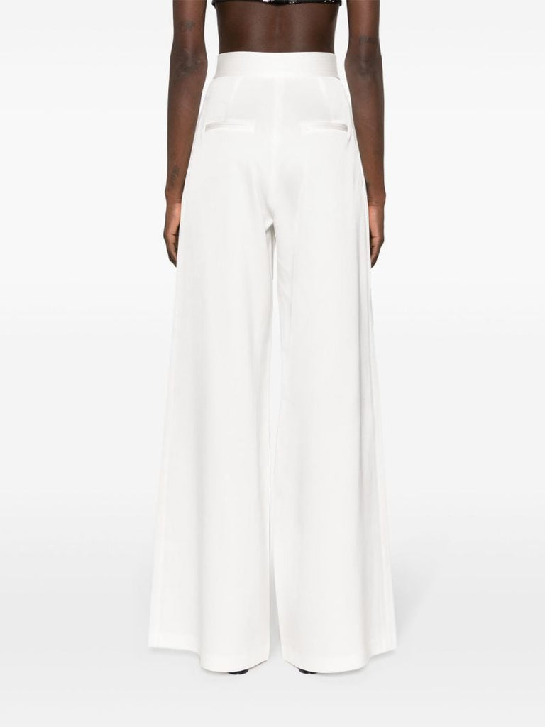 White Pleat-detail Wide-leg Satin Trousers