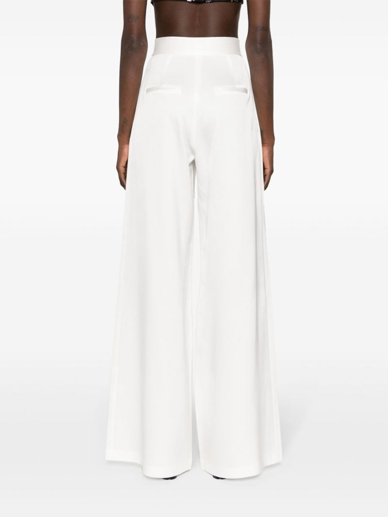 White Pleat-detail Wide-leg Satin Trousers